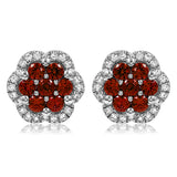 Floral Gemstone Cluster Stud Earrings with Diamond Frame