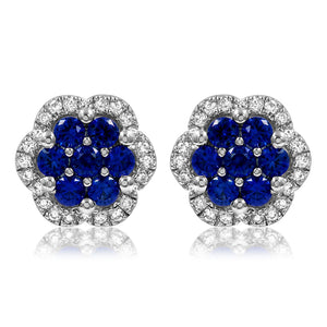 Floral Gemstone Cluster Stud Earrings with Diamond Frame
