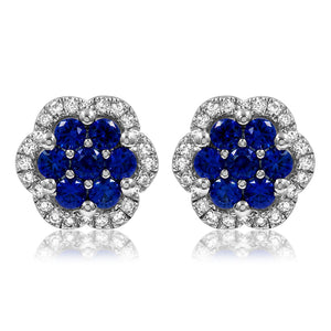 Floral Gemstone Cluster Stud Earrings with Diamond Frame