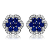 Floral Gemstone Cluster Stud Earrings with Diamond Frame