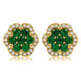 Floral Gemstone Cluster Stud Earrings with Diamond Frame