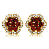 Floral Gemstone Cluster Stud Earrings with Diamond Frame