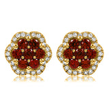 Floral Gemstone Cluster Stud Earrings with Diamond Frame