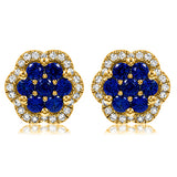 Floral Gemstone Cluster Stud Earrings with Diamond Frame