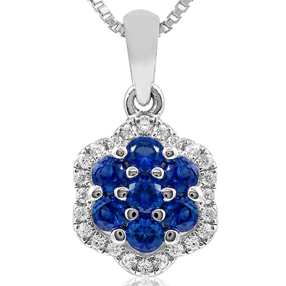 Floral Gemstone Cluster Pendant with Diamond Frame