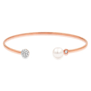 Pearl and Diamond Cluster Rose Gold Bangle