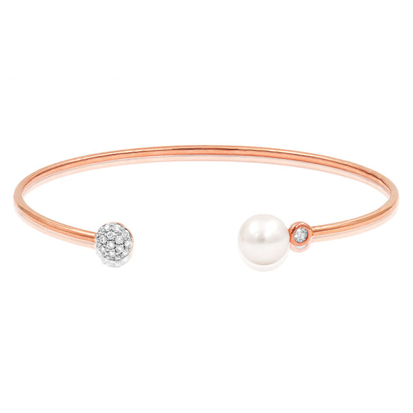 Pearl and Diamond Cluster Rose Gold Bangle