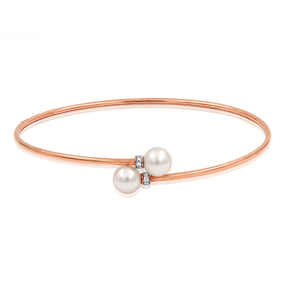 Pearl Bypass Rose Gold Bangle with Diamond Accent