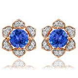Floral Gemstone Stud Earrings with Diamond Frame