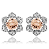 Floral Gemstone Stud Earrings with Diamond Frame