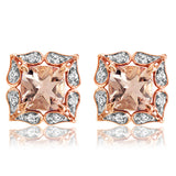 Floral Gemstone Stud Earrings with Diamond Frame