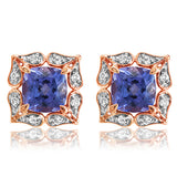 Floral Gemstone Stud Earrings with Diamond Frame