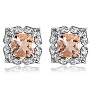 Floral Gemstone Stud Earrings with Diamond Frame