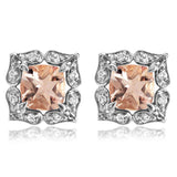 Floral Gemstone Stud Earrings with Diamond Frame