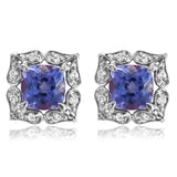 Floral Gemstone Stud Earrings with Diamond Frame