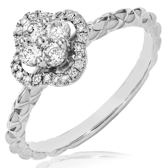 Diamond Cluster Clover Ring with Checkered Band