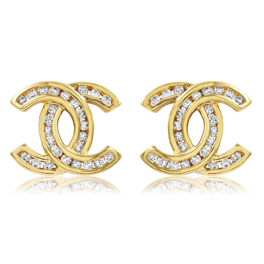 Double C Diamond Stud Earrings