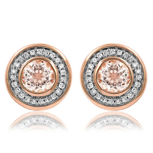 Morganite Stud Earrings with Diamond Frame