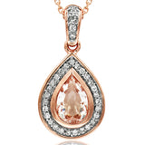 Morganite Teardrop Pendant with Diamond Frame