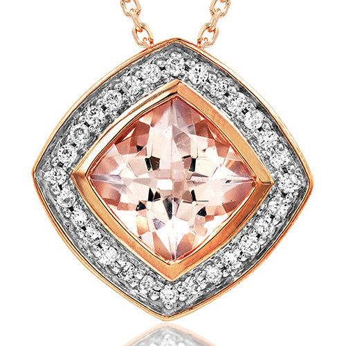 Cushion Morganite Pendant with Diamond Frame