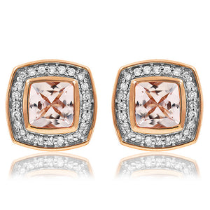 Cushion Morganite Stud Earrings with Diamond Frame