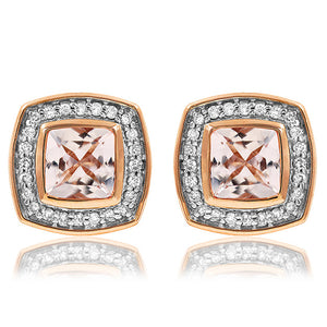Cushion Morganite Stud Earrings with Diamond Frame