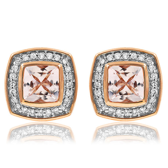 Cushion Morganite Stud Earrings with Diamond Frame