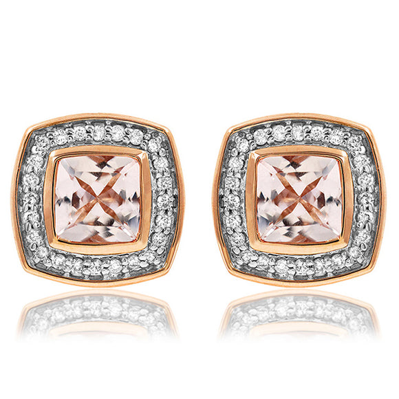 Cushion Morganite Stud Earrings with Diamond Frame