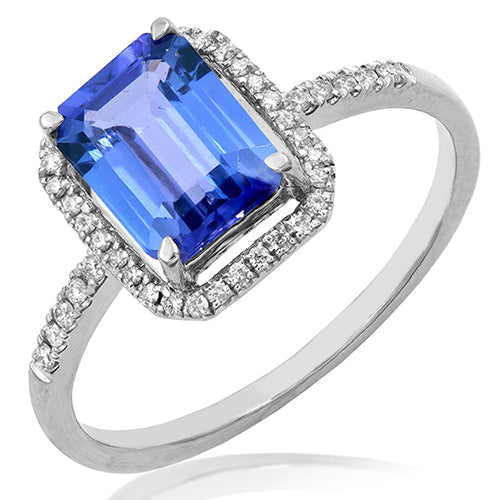 Emerald Cut Gemstone Halo Ring with Diamond Accent