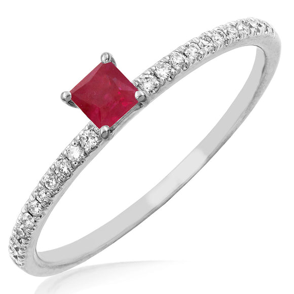 Princess Gemstone Ring with Diamond Accent