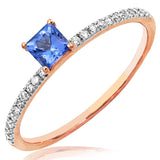 Princess Gemstone Ring with Diamond Accent Band