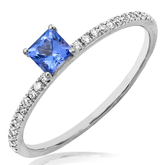 Princess Gemstone Ring with Diamond Accent Band