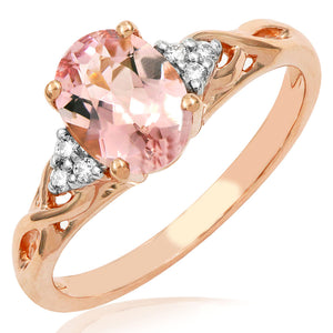 Oval Morganite Twist Ring with Diamond Accent