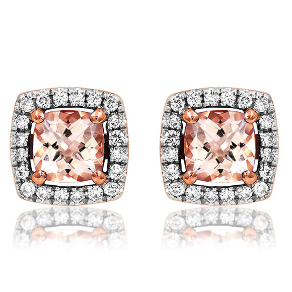 Cushion Gemstone Earrings with Diamond Frame in Rose Gold