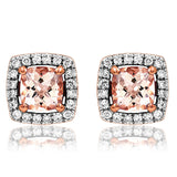 Cushion Gemstone Earrings with Diamond Frame in Rose Gold