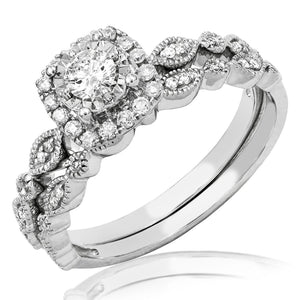 Cushion Diamond Illusion Semi-Mount Vintage Bridal Ring Set