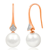 Pearl Dangle Earrings with Diamond Accent