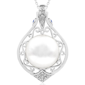 Pearl Teardrop Pendant with Diamond Accent