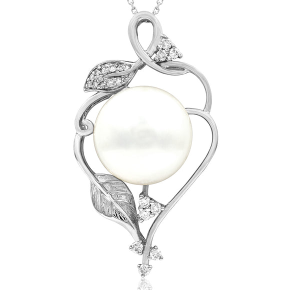 Pearl Leaf Pendant with Diamond Accent