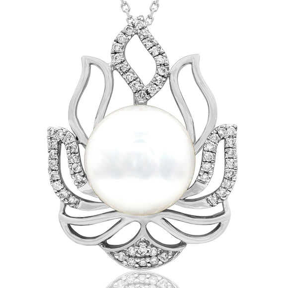 Pearl Flame Pendant with Diamond Accent