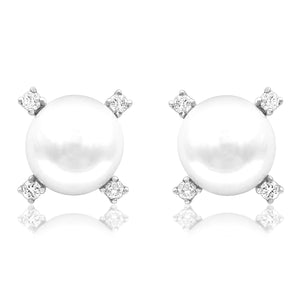 Pearl Earrings with Diamond Accent