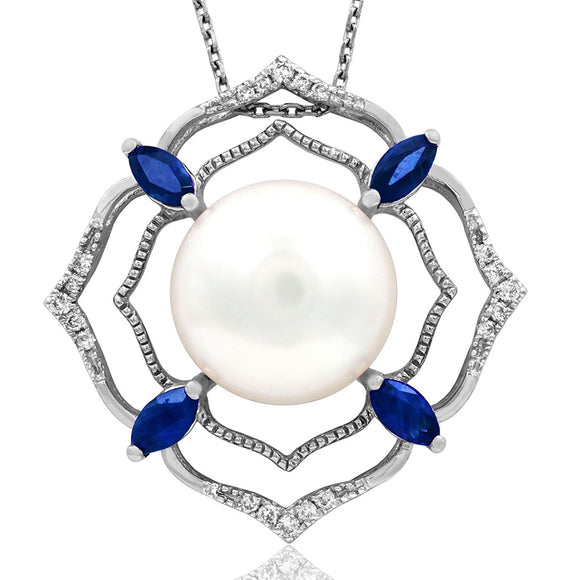 Pearl Pendant with Diamond and Gemstone Accent