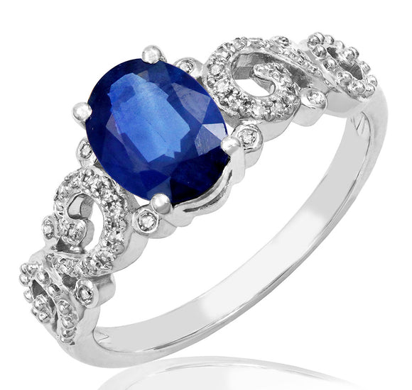 Oval Sapphire Vintage Ring with Diamond Accent