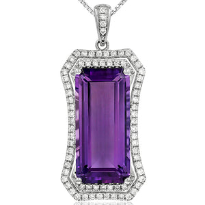 Premium Baguette Cut Amethyst Pendant with Diamond Frame