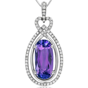 Premium Oval Amethyst Teardrop Pendant with Diamond Frame