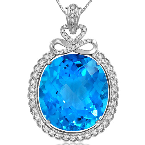 Premium Oval Infinity Blue Topaz Pendant with Diamond Frame