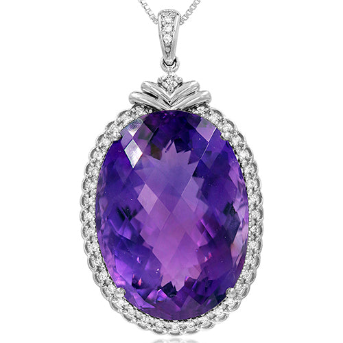 Premium Oval Amethyst Pendant with Diamond Frame