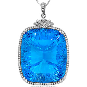 Premium Cushion Blue Topaz Pendant with Diamond Frame