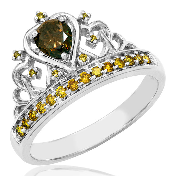 Crown Ring with Colored Diamonds