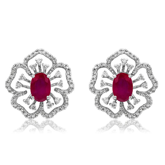 Floral Ruby Earrings with Diamond Accent